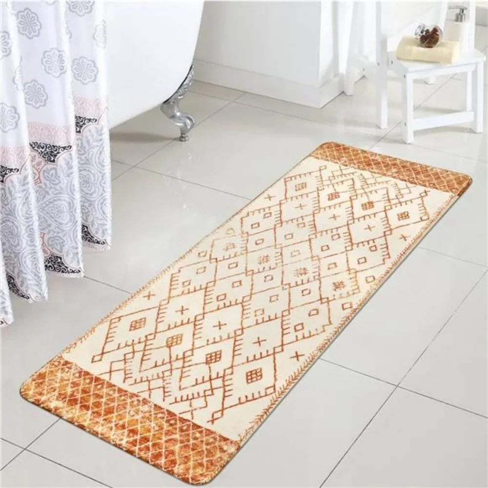 Bathroom Runner Rug 18x47 inch Long Boho Bath Mat Non-Slip Vintage Moroccan